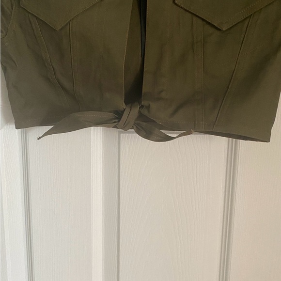 Fashion Nova Olive Green Cropped Button-Front Shirt with Tie - Picture 5 of 8